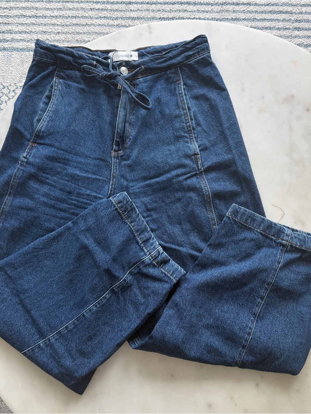Zara Denim Drawstring High-Waist Jeans